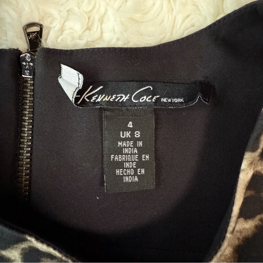 Kenneth Cole Woman Leopard Sheath Sleeveless Dress UK8 Classic Party Eclectic - Picture 8 of 9